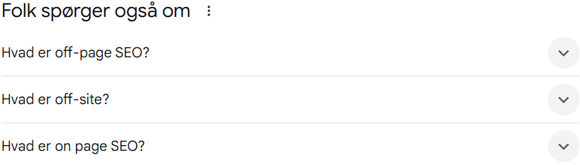 Her ses hvilke relevante søgninger der kommer frem, når man Googler Off-Page.
